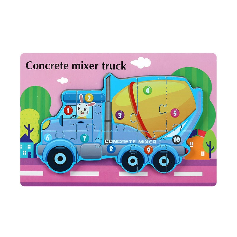 Wooden Animal Traffic Cognitive Cartoon Three-Dimensional Puzzle Toy Early Education Educational Children'S Big Block Matching Toy - Image 1